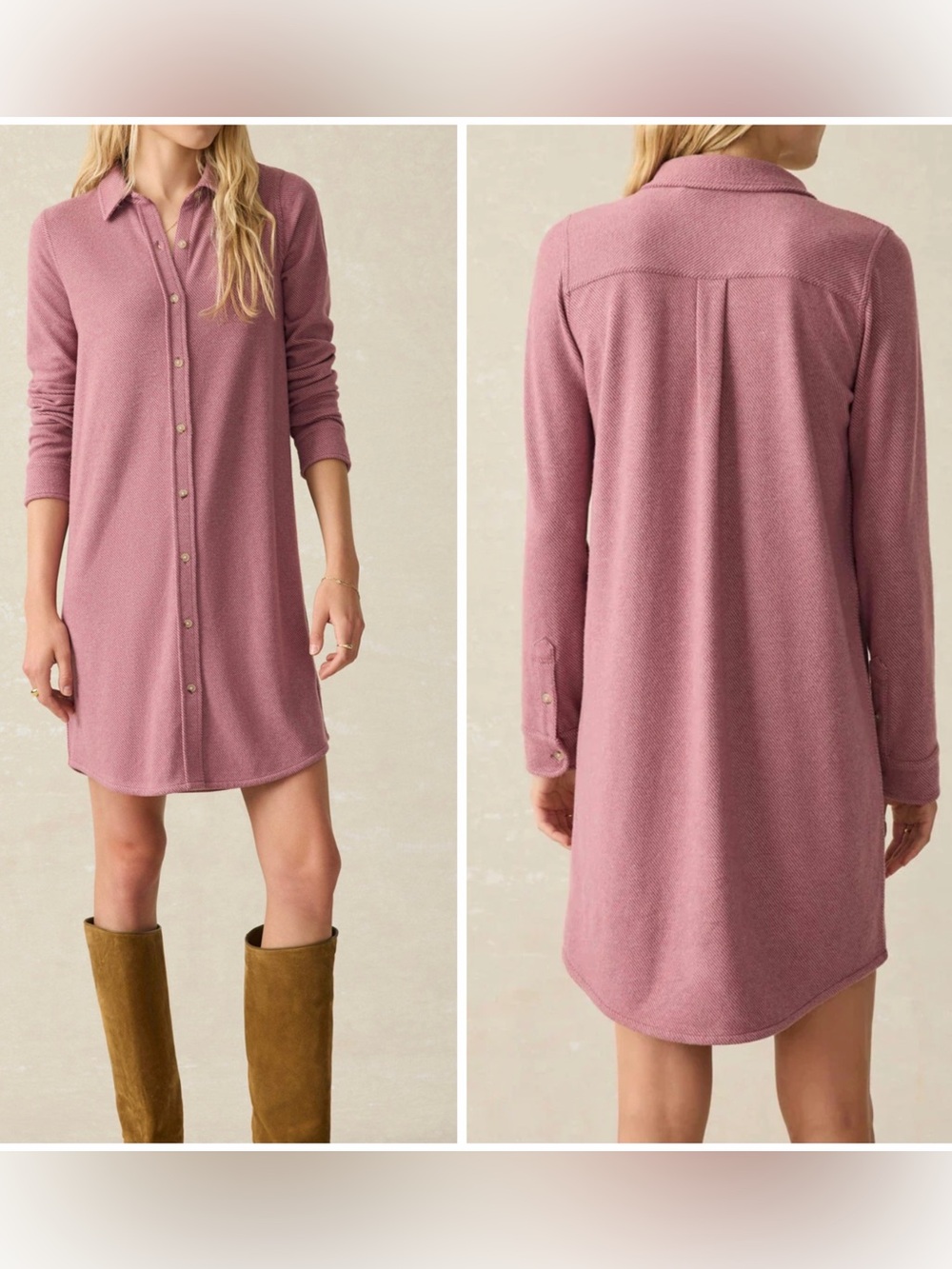 Faherty Women S Legend Sweater Shirt Dress Mauve Button Front Long Sleeve